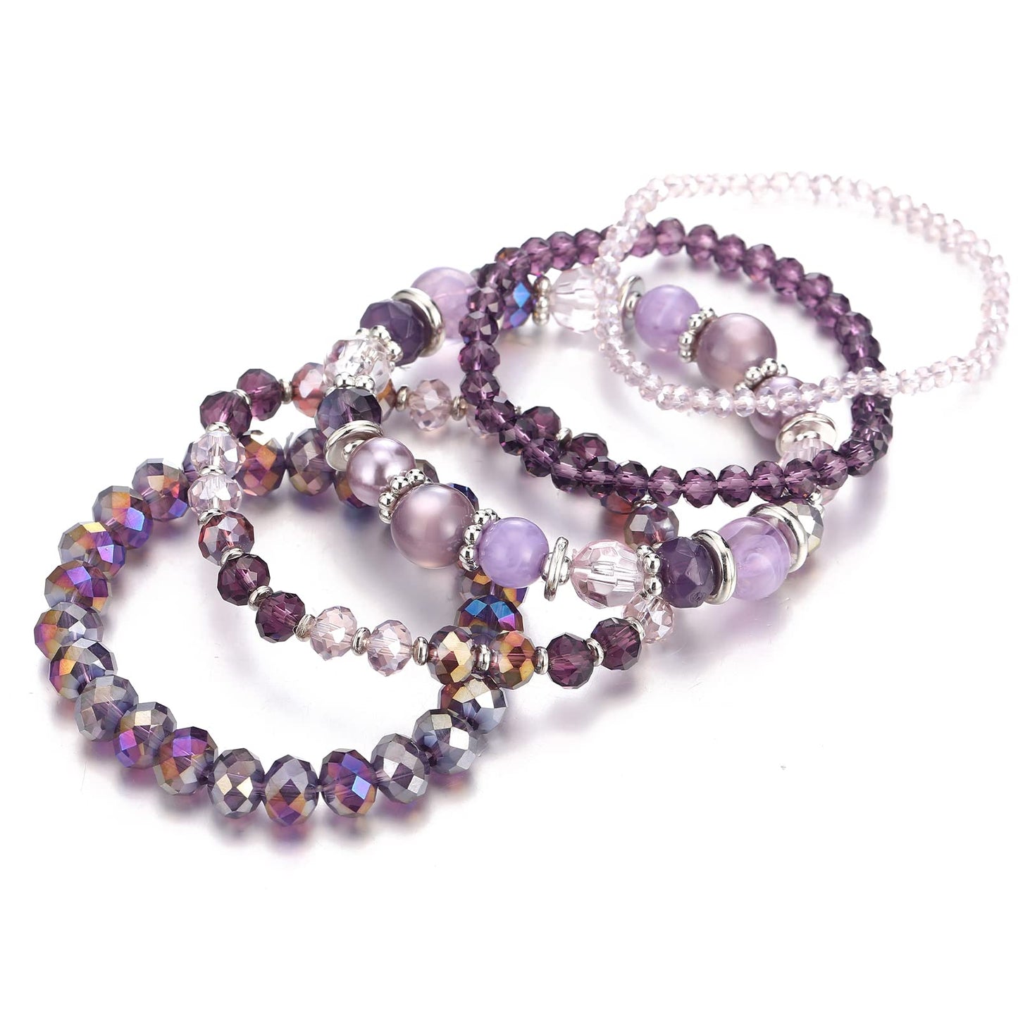 Noessla Beaded Boho Stretch Bracelet Colorful Stackable Crystal Beads Bracelets Trendy Costume Jewelry Mothers Day Gifts for Women(21-Purple)