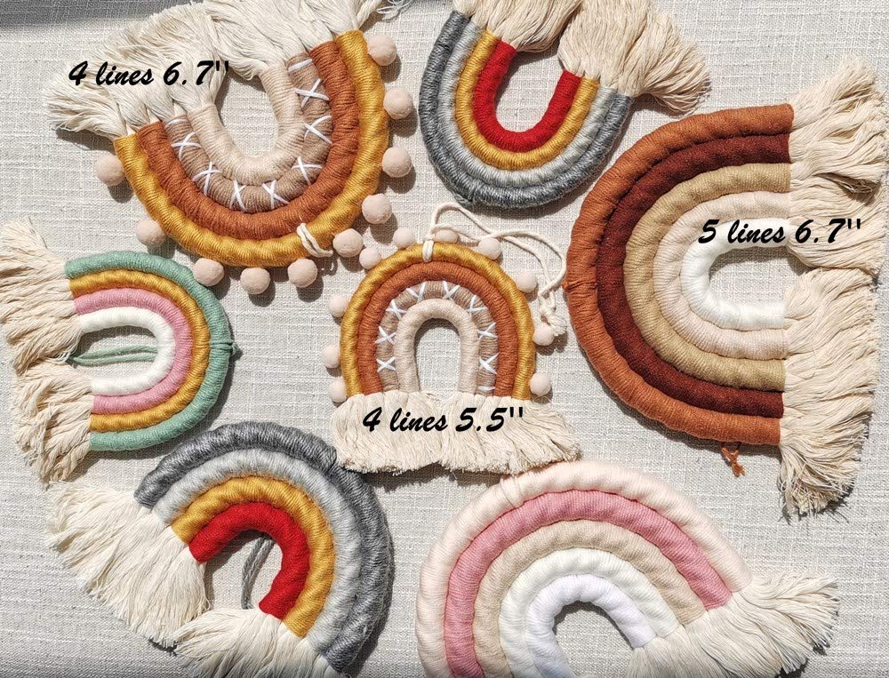 ZWA Rainbow Wall Hanging, Cotton, Bohemian, Baby Shower, Nursery Decor, Handmade Macrame, 13.5 x 5.5 inches