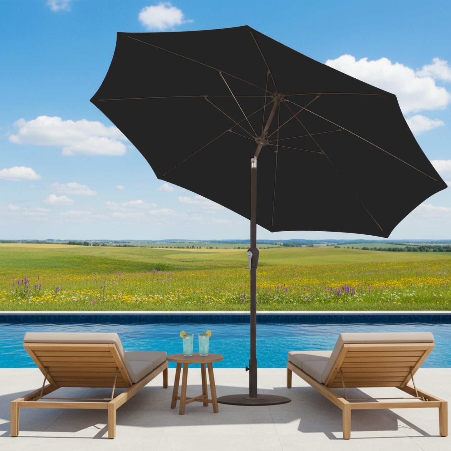 Tobeos 11FT Patio Umbrella, Outdoor Umbrella with with 8 Sturdy Fiberglass Ribs,Market Table Umbrella with Push Button Tilt and Crank,Suit for Backyard,Garden,Pool,Deck(Black)