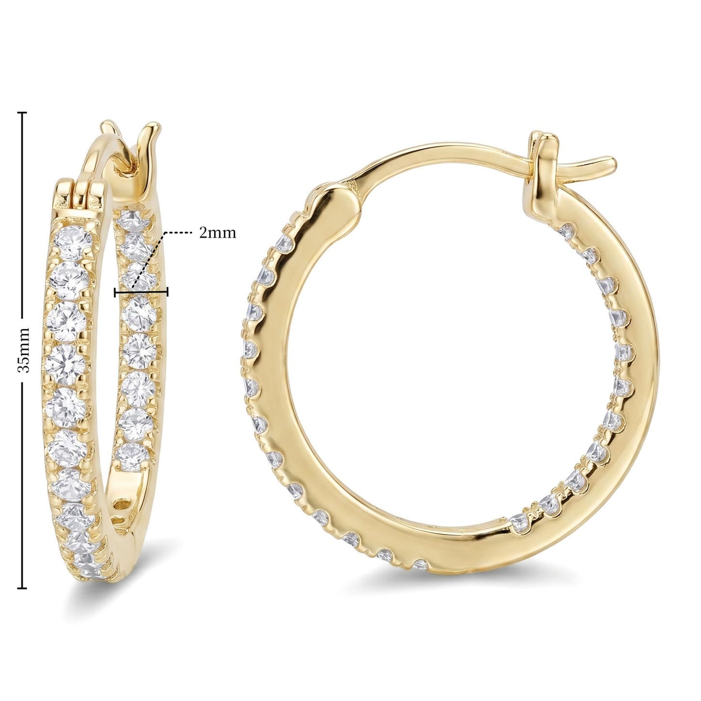 WORFRIL 14K Gold Hoop Earrings for Women Cubic Zirconia Pave Round Hoops Sparkling Lightweight Huggie Style Elegant Jewelry 35mm