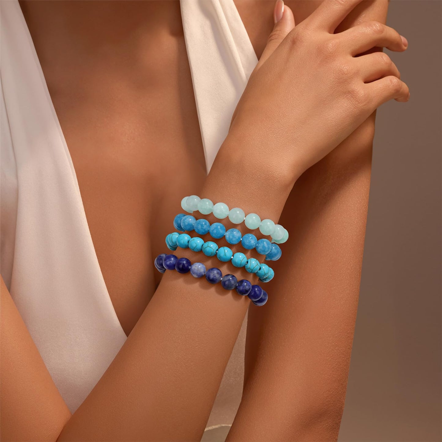 Vinswet Healing Crystal Bracelets for Women Men 8mm Turquoise Natural Stone Beaded Stretch Bracelet Handmade Gemstone Reiki Spiritual Jewelry Gifts