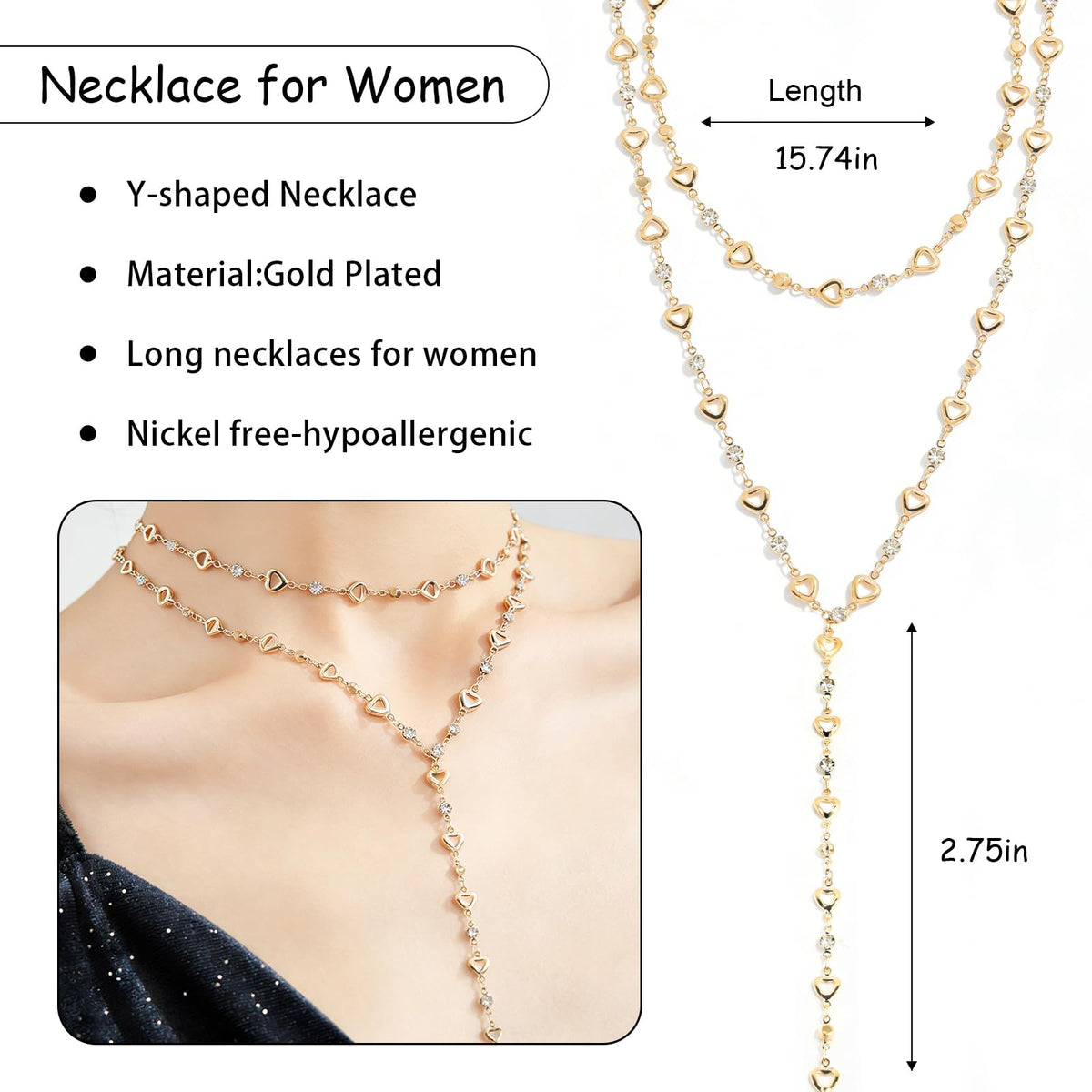 ENGCKSHI Necklace for Women, Dainty Long 14K Gold Y-Shaped Necklace Jewelry Trendy Beaded Layered Chain Drop Necklaces Jewelry Women Gifts