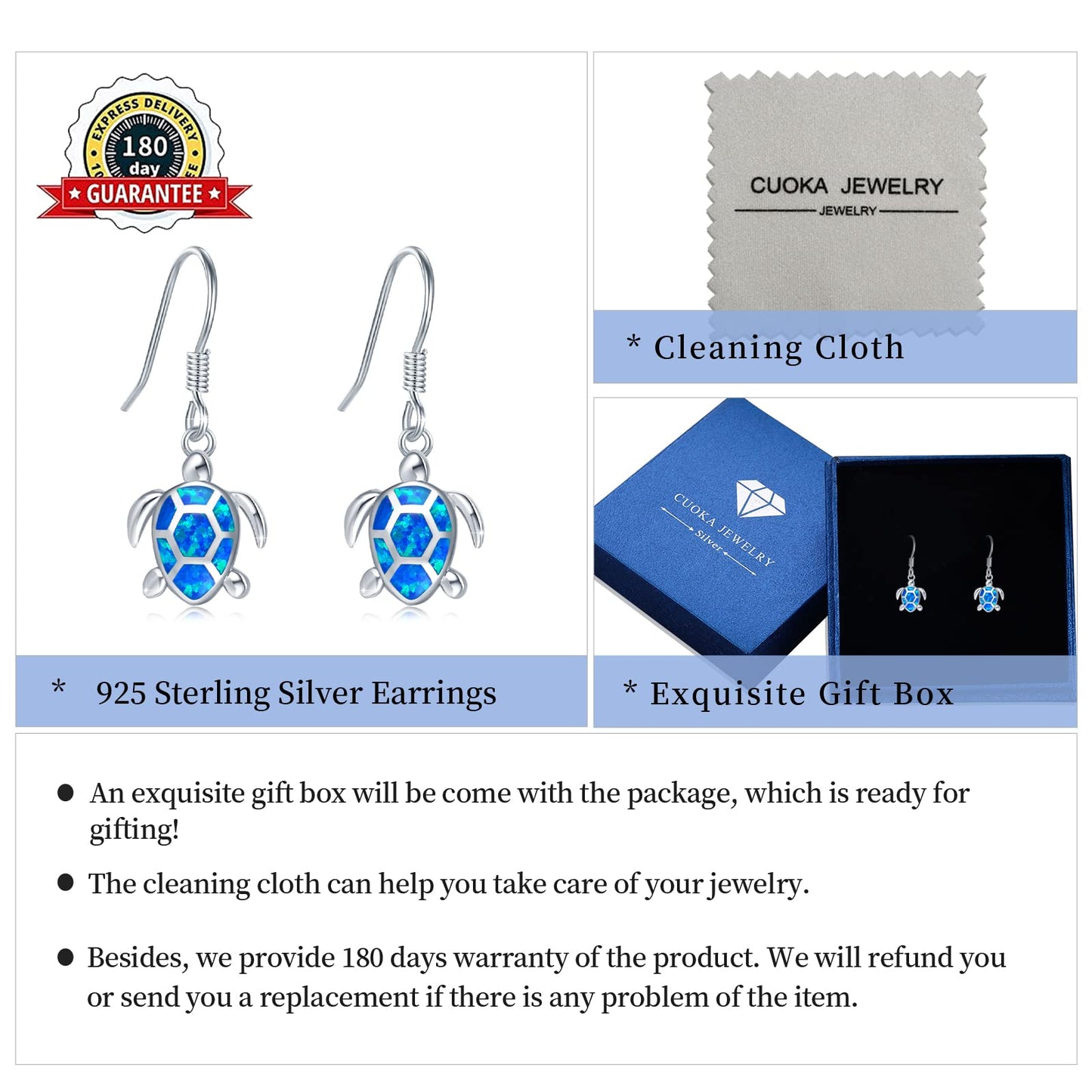 Sea Turtle Earrings,Sterling Silver Hawaiian Beach Themed Stud Earrings Tortoise Animals Drop Dangle Blue Opal Ocean Tarnish Resistant Jewelry Gifts for Women Girlfriend Mom Mother Sister (Leverback Turtle Earrings)