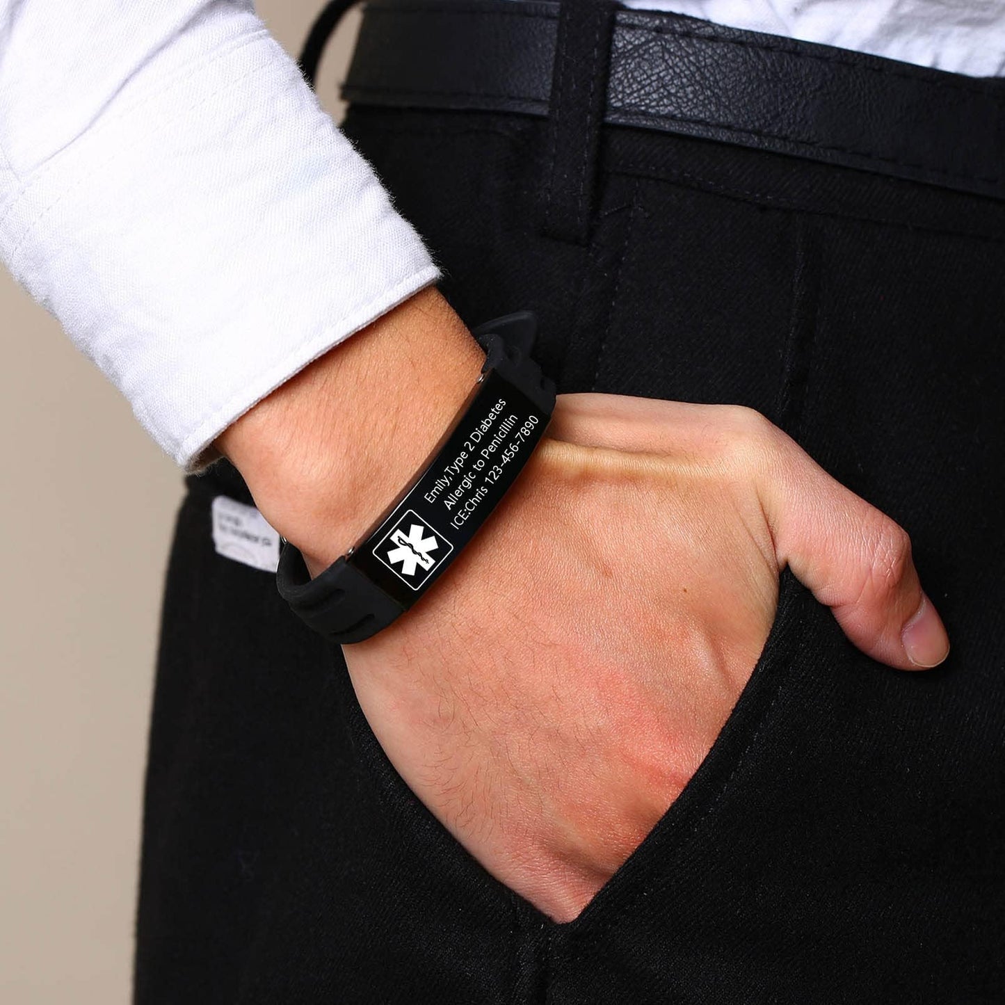 VNOX BLOOD THINNER Medical Alert ID Bracelet for Men Women - Silicone Rubber Stainless Steel Adjustable Bracelet for Unisex