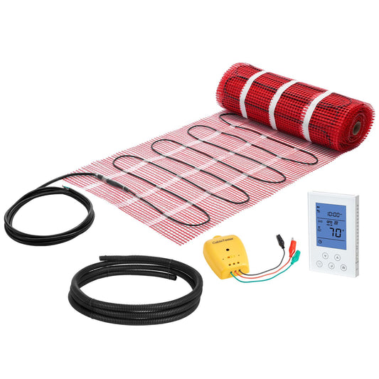 VEVOR 90 sqft Self-Adhesive Mesh Floor Heating Mat System, 120V Electric Radiant Heated Floor System, with Smart Control Thermostat & Alarm, Easy Installation for Tile, Stone, Vinyl