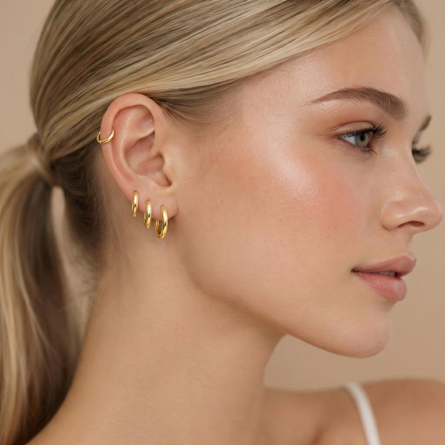 Gokeey Small Gold Hoop Earrings Set for Women, 14K Gold Plated Huggie Hoop Earring, HypoallergenicLightweight Hoop Earrings Jewelry for Gifts 4 Pair