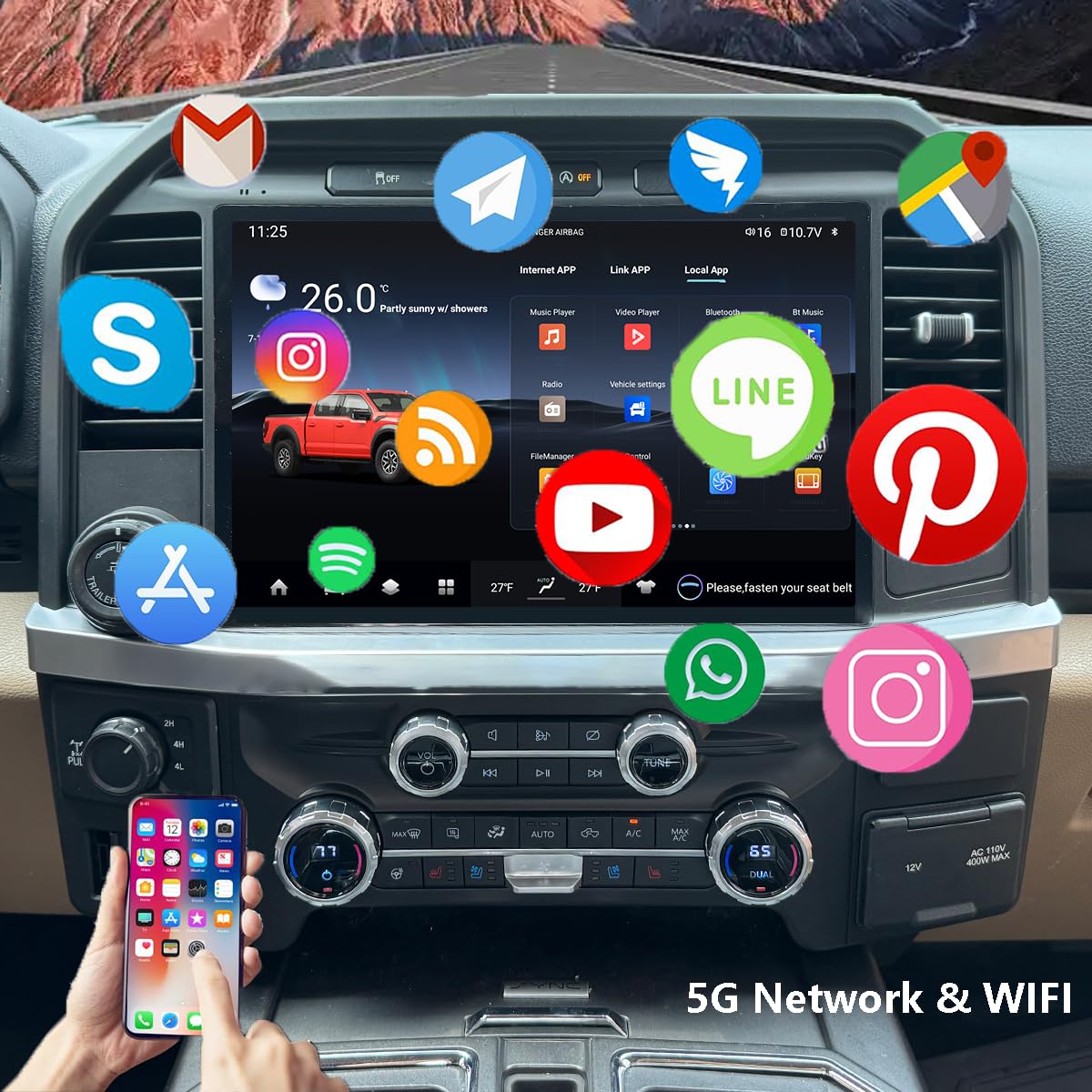 Upgrade Car Radio for Ford F150 2015-2021 Car Radio Android 14 Stereo Replacement 13.1 inch Touch Screen 8core CPU Tesla Vertical Screen Style with Wireless Carplay & Android Auto (13.1 inch 6GB+64GB)