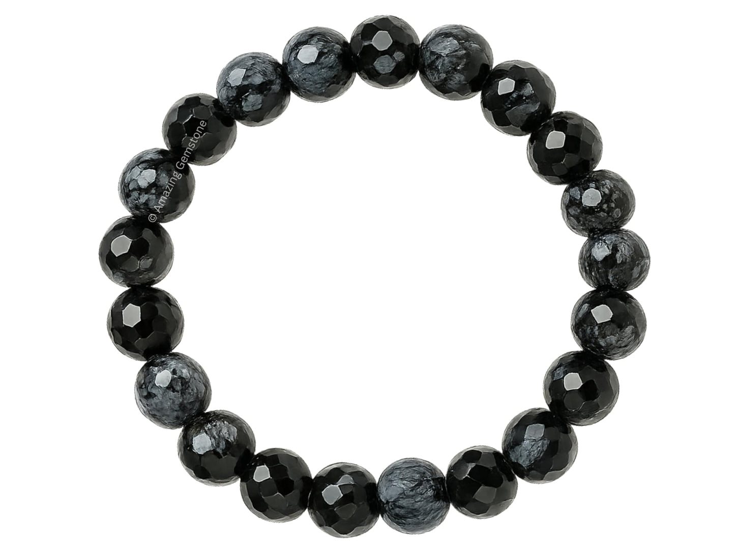 Amazing Gemstone Snowflake Obsidian Bracelet for Women - Chakra Mens Bracelet Protection Crystals and Healing Stones - Blessing Spiritual Meditation Stocking Stuffers (Faceted Beaded Bracelet)