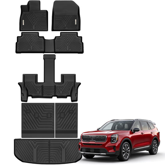 YITAMOTOR Floor Mats for Kia Telluride 7&8 Seats 2020-2025, Custom Fit All Weather TPE Rubber Mat, Kia Telluride Accessories Floor Liners Full Set, 1st & 2nd & 3rd Row & Backrest Mats & Cargo Liner