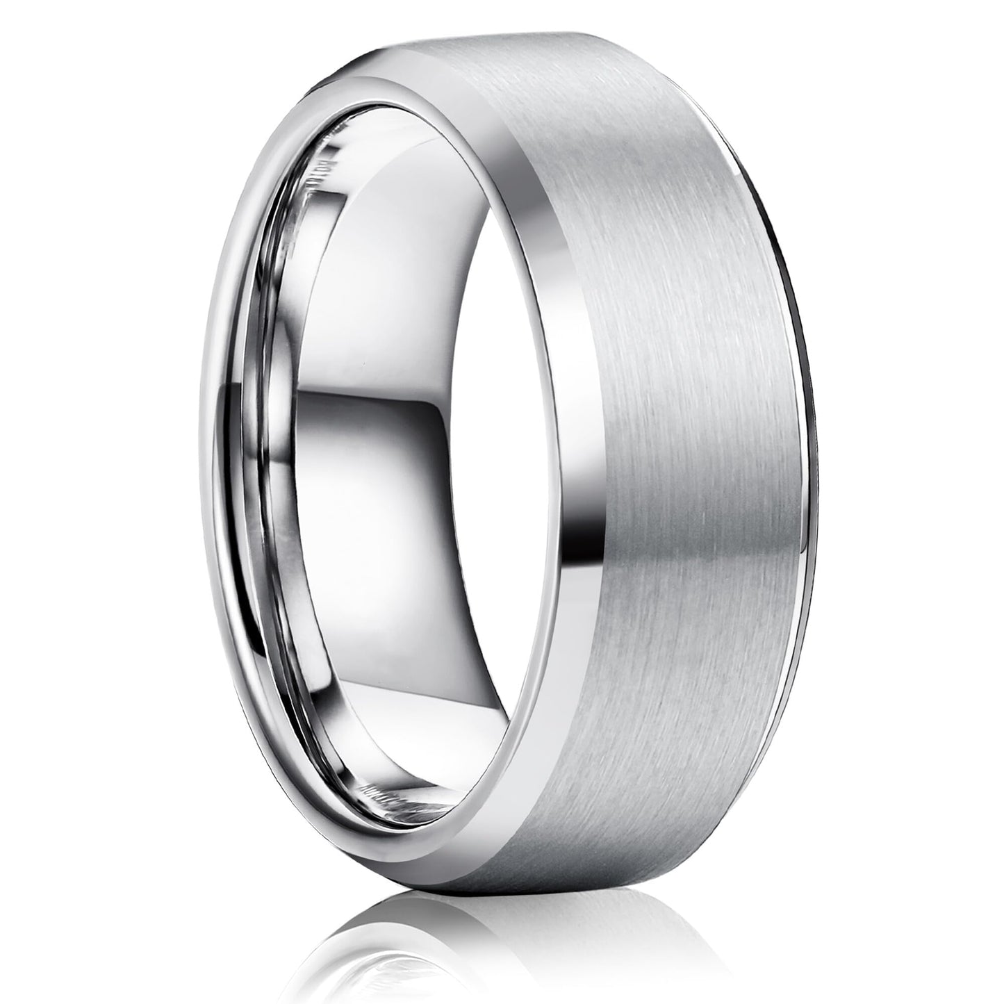 Jstyle Stainless Steel Rings for Men Women 8MM Wedding Band Rings Matte Surface - Beveled Polished Edge Mens Ring Size 6 Silver Plated Ring for Men