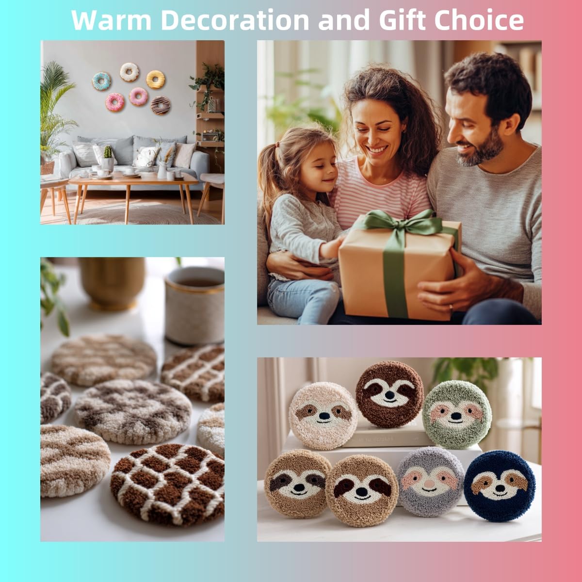 6PCS Punch Needle Coaster Kit Coffee Cup Easy for Beginners Stress Relief Craft Set with Hoop Yarn & Patterns DIY Embroidery Mug Rug Kit for Adults Kids Home Decor-4