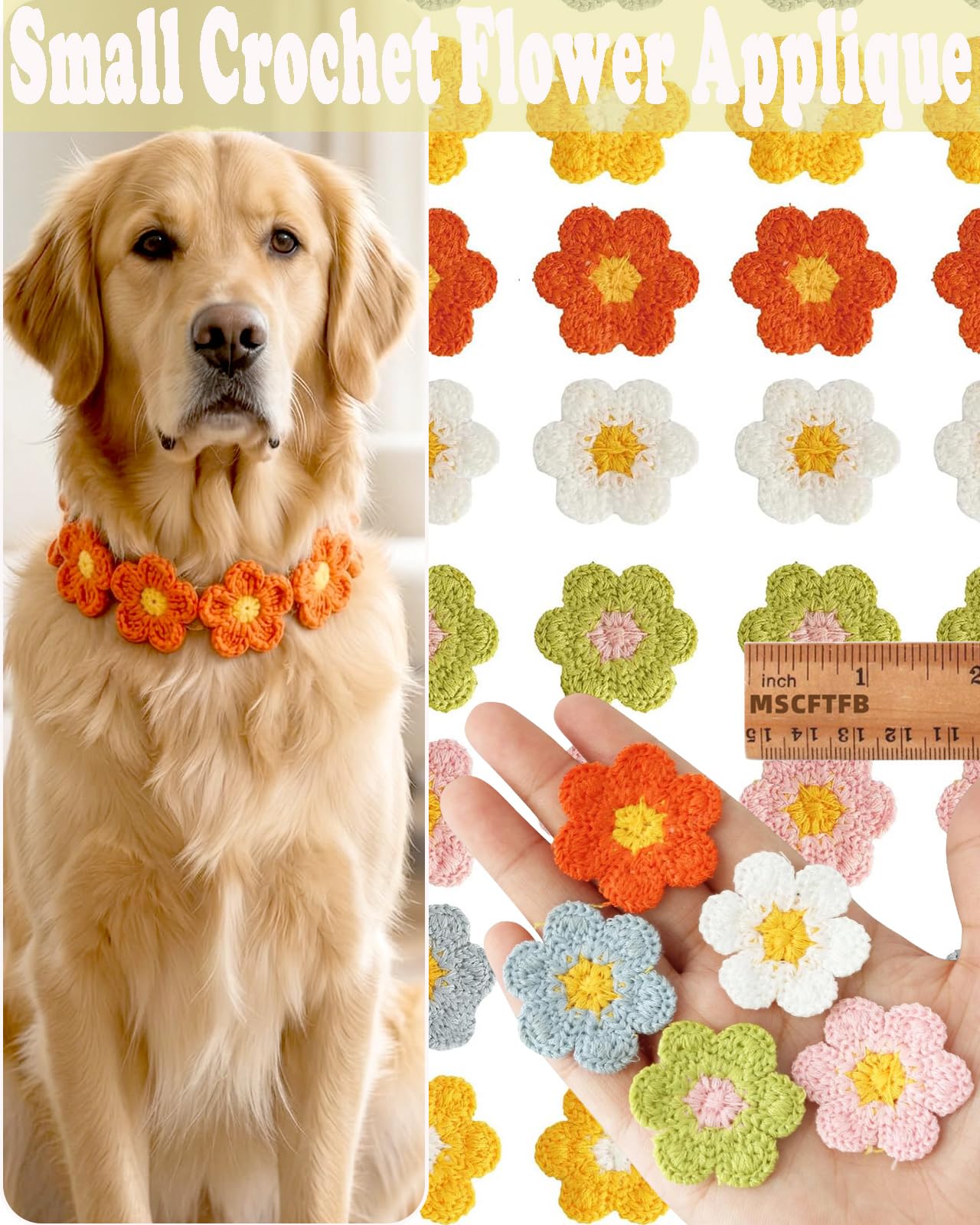 30 Pieces Crochet Flower Applique Small Yarn Patches for Sewing Scrapbook Hairband Pet Collar Garment Embellishment Jewelry Making Supplies (Multi)