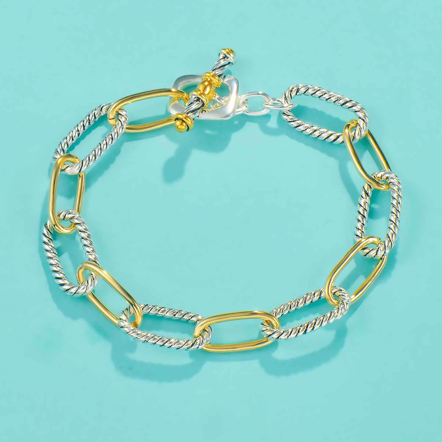 UNY JEWEL Slim Paperclip Link Bracelet Two Tone Twisted Cable Wire Chain Lightweight Designer Inspired Jewelry Gift for Women (Slim Paperclip Two Tone)