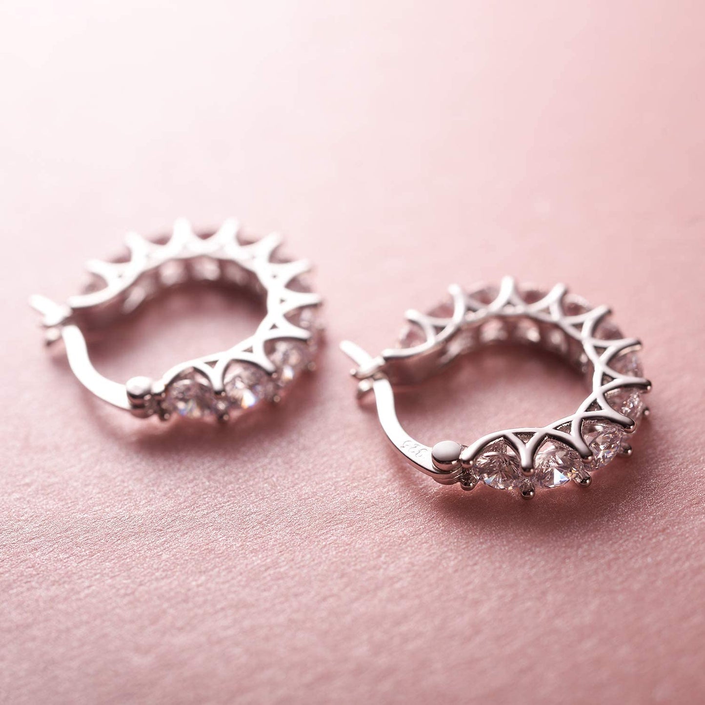 Allencoco Cubic Zirconia Huggie Hoop Earrings - Jewelry For Women, 14K Gold, 925 Sterling Silver Post Hypoallergenic (White Gold CZ Hoop 19mm)