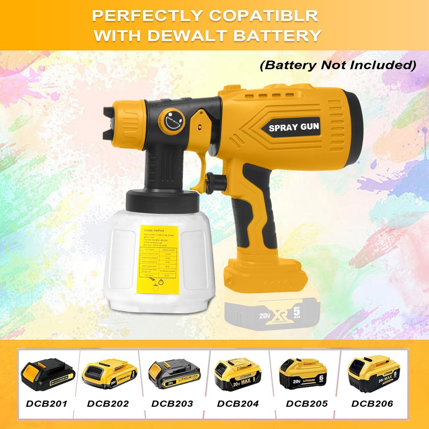 Cordless Paint Sprayer for Dewalt 20V Battery (Battery Not Included) - Electric Spray Paint Gun with 4 Copper Nozzles & 3 Spray Patterns, Ideal for DIY Projects, House Painting, Furniture, Fence