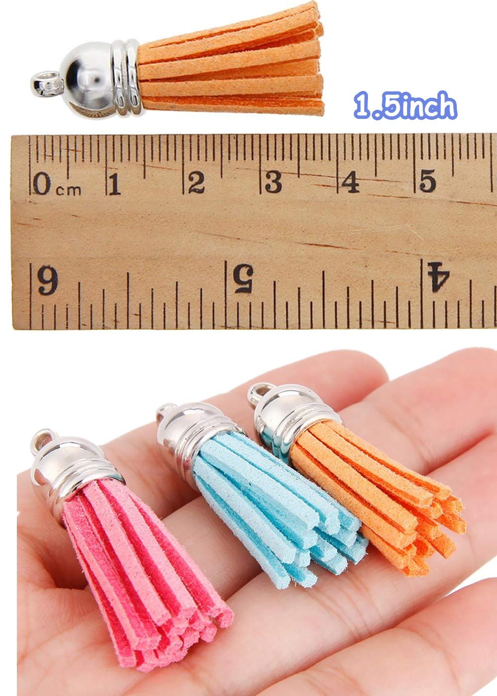 MSCFTFB 100 Pieces 1.5inch Mini Tassels Faux Suede Mala Tassel Kit for Earring Necklace Jewelry Making Garland Keychain Charms DIY Crafts (Assorted)