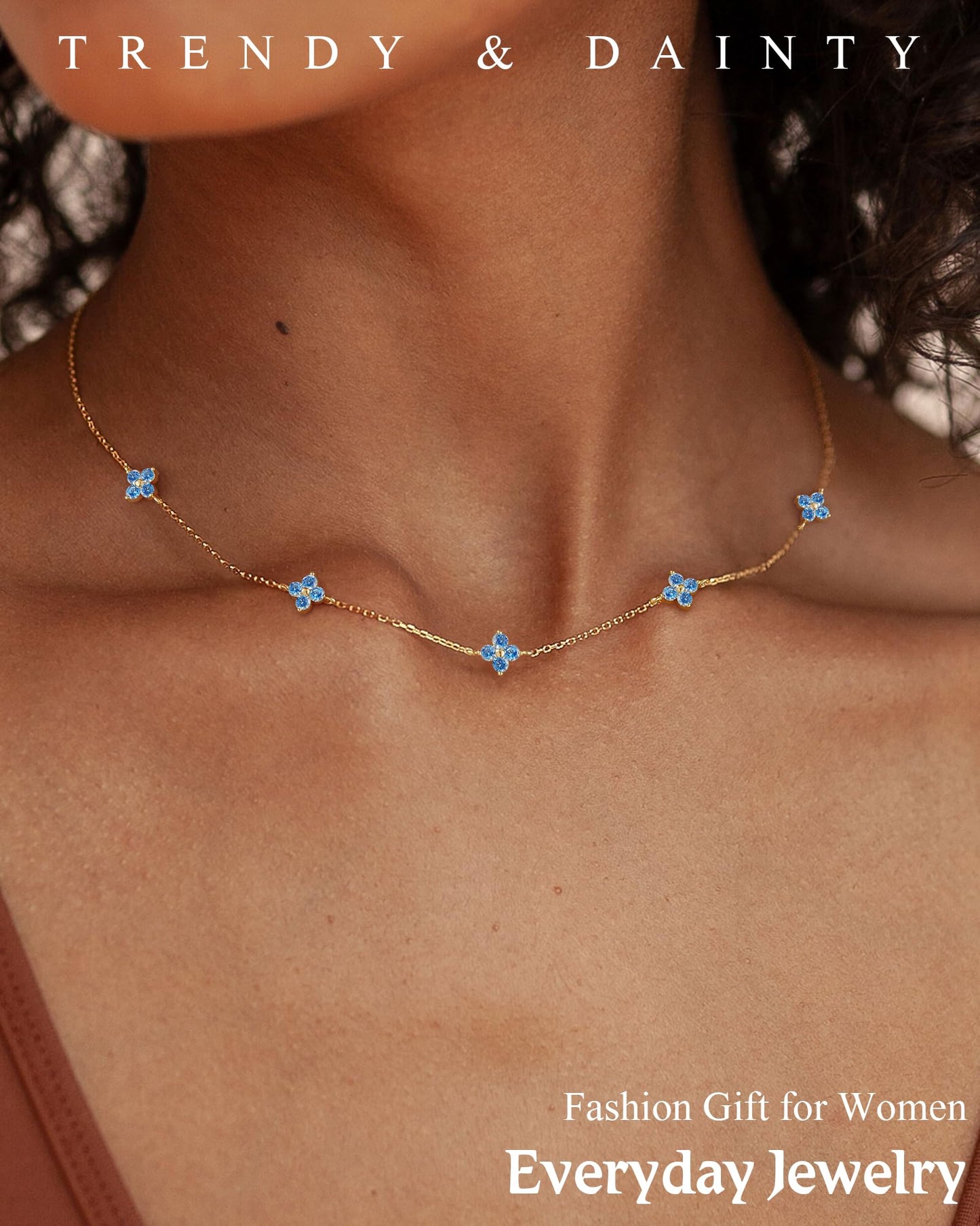 Birthstone Gold Necklace for Women Dainty Non Tarnish 14K Gold Plated Diamond Choker Necklaces Clover Emerald Green Cubic Zirconia Necklace Birthday Valentine's Day Gifts Womens Prom Gold Jewelry