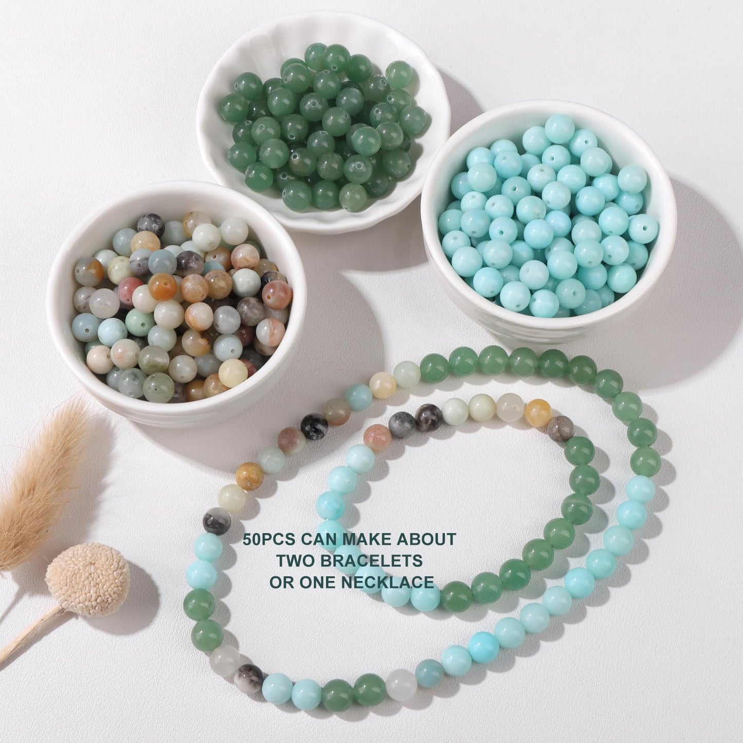 Risyfjew 50PCS 8mm Natural Aquamarine Beads Gemstone Round Loose Beads for Jewelry Making Chakra Crystal Stone Beads for Bracelets Necklace Earrings Making Supplies (50pcs/Strand)