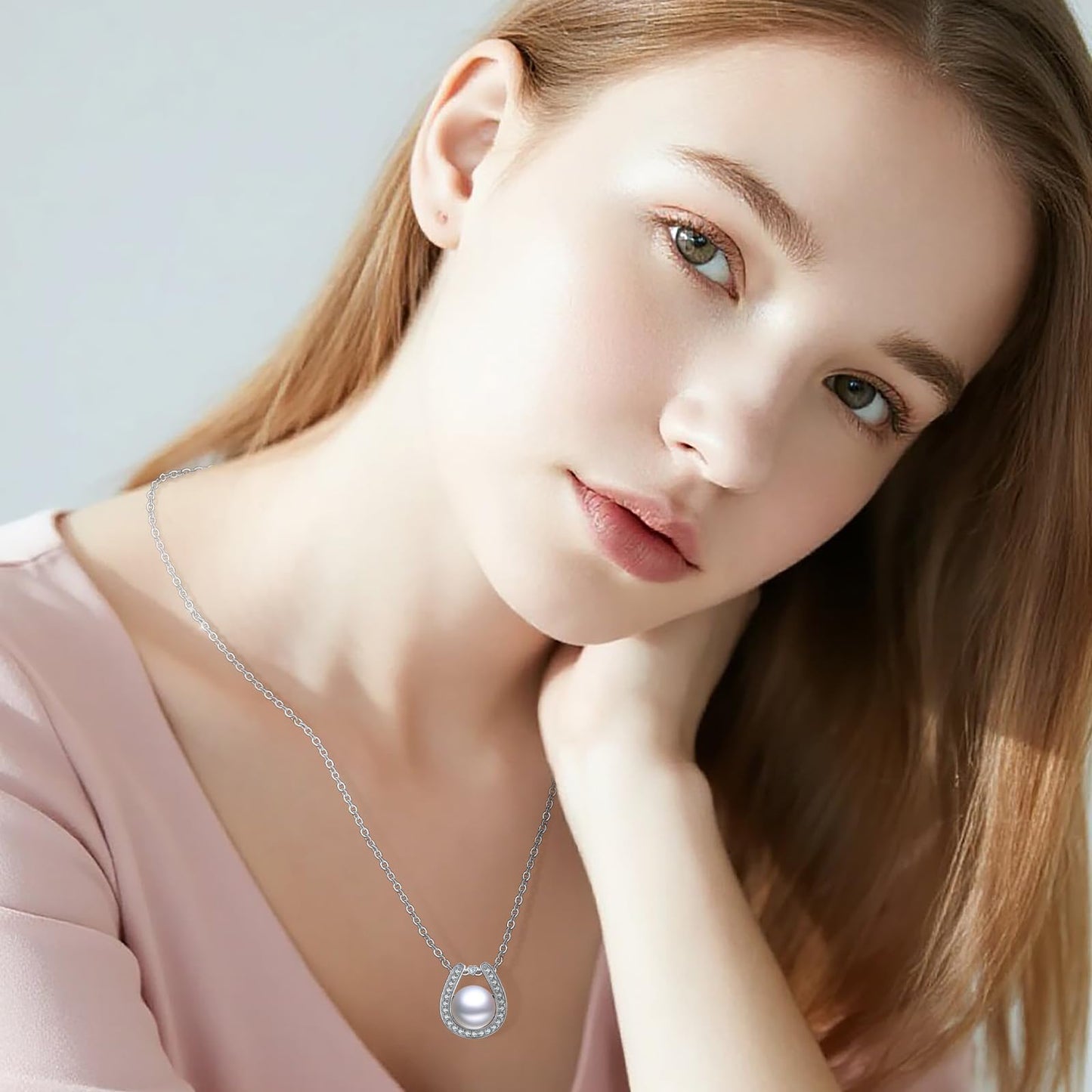 11.5 mm Pearl Necklace 925 Sterling Silver Jewelry 5A Cubic Zirconia Horseshoe Pendant Necklace Best Gifts for Mom Women Girlfriend Grandma Her Wedding Birthday Anniversary Engagement Valentine's Day