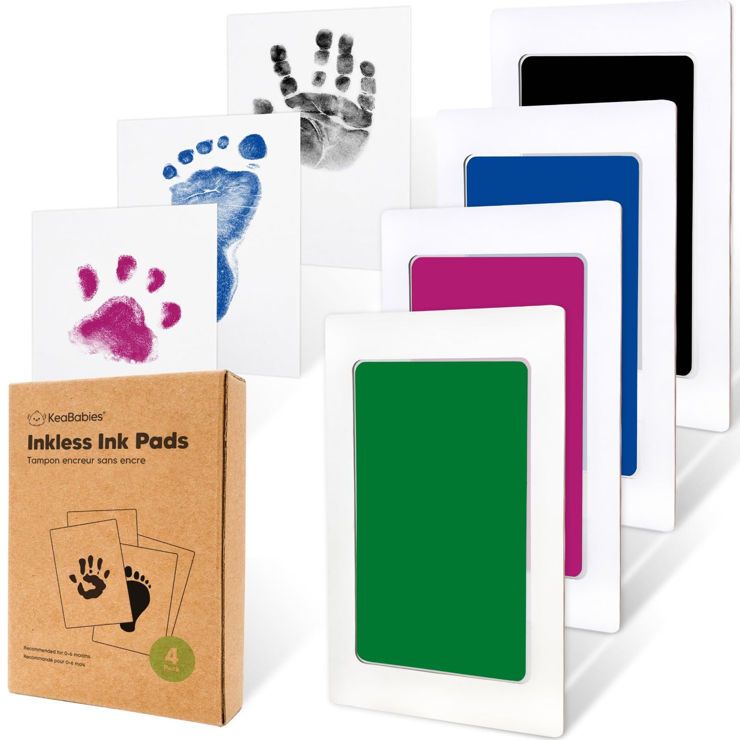 KeaBabies 4-Pack Inkless Baby Hand and Footprint Kit - Mess Free Ink Pad for Newborn Keepsake, Dog Nose & Paw Print Kit,Clean Touch Ink Pad for Baby Hand & Footprints,First Mother's Day(Holidays)