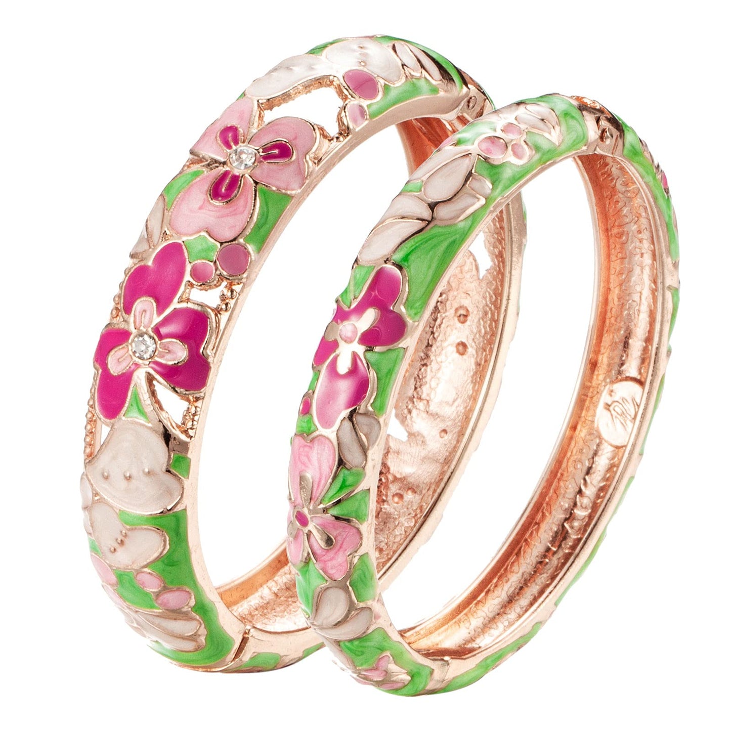 UJOY Bracelet Cloisonne Jewelry Colorful Fashion Opening Hinged Bangles Crafted Leaf Enamel Gifts for Women 88A22-55A100 Grass Green