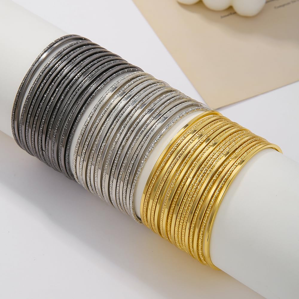 RINTOLER 17Pcs Silver Bangle Bracelets for Women - Multi Layer Stackable Textured Bracelets Boho Jewelrys Set. (P-Sets 17pc Silver)
