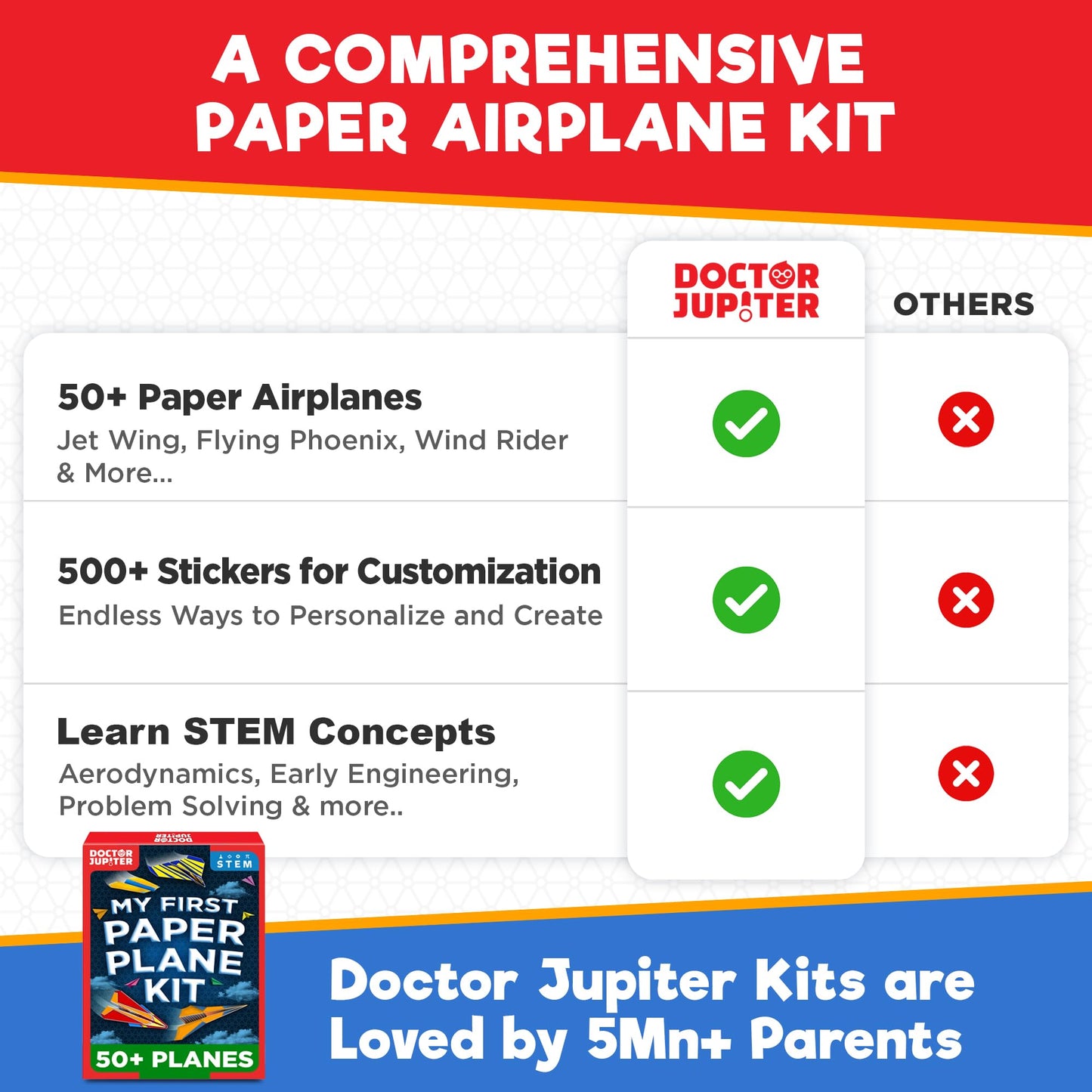 Doctor Jupiter My First Paper Airplane Book Kit for Kids Ages 4+ | Travel Toy Activities for 6-7-8-9-10 Year Old Boys & Girls | Make & Fly 50+ Paper Airplanes with 500+ Stickers
