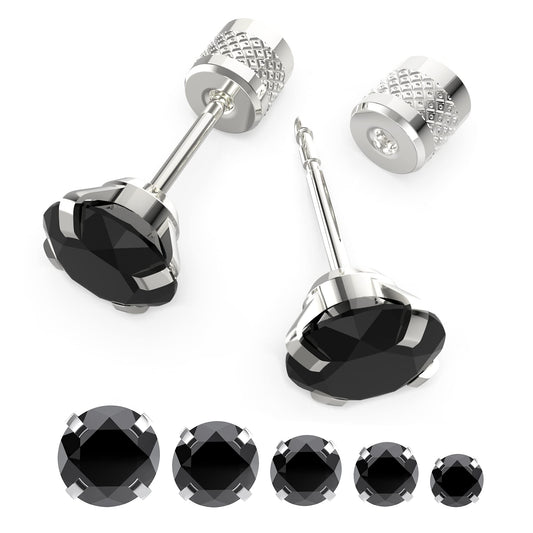 5 pairs Push-in Flat Back Stud Earrings Hypoallergenic Surgical Stainless Steel Cubic Zirconia Earrings Studs Set Multi-Pack, CZ Stud Earrings for Women Men Trendy Cartilage Earrings 4-8mm(black)