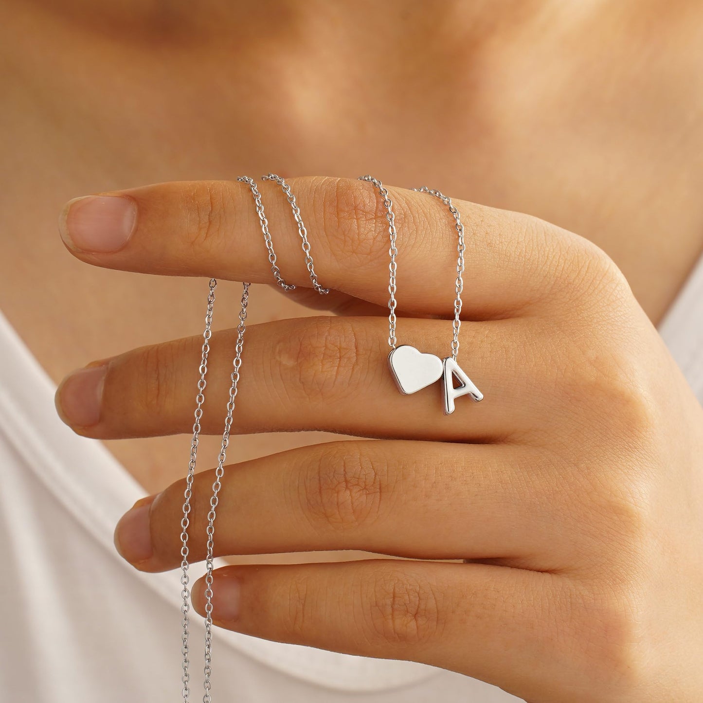 Turandoss Heart Initial Necklace for Women, 18K-White-Gold-Plated Heart Initial K Dainty Necklaces Tiny Silver Necklaces Birthday Gifts for Women Jewelry