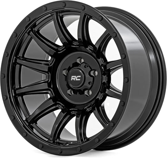 Rough Country 90 Series 20x9 Wheel - 6x5.5" Bolt Pattern, +0mm Offset, One Piece Aluminum Rim, Gloss Black Finish with 12-Spoke Design for Trucks, Jeeps, Off-Road