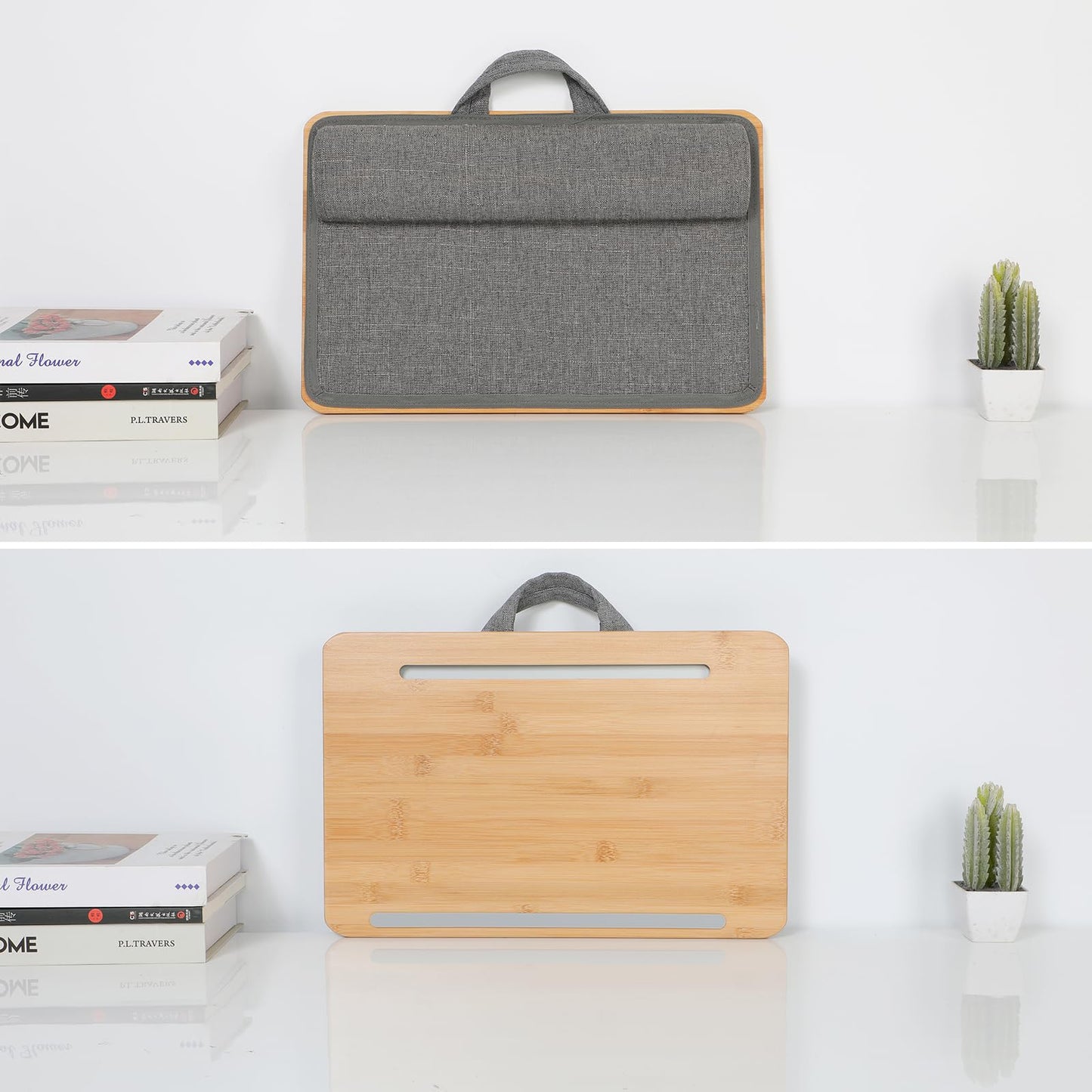 SUMISKY Portable Laptop Desk with Cushion and Phone Holder Bamboo Laptop Stand for Sofa Fits Up to 14 Inches