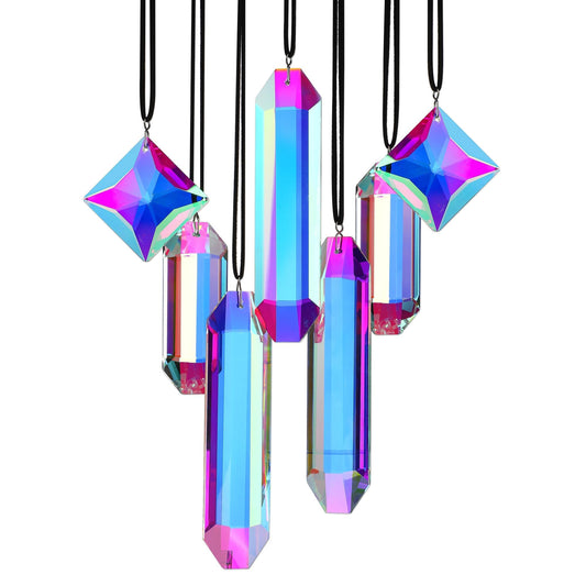 HDCRYSTALGIFTS Set 7 Crystal Sun Catcher Prisms, AB Colored Suncatcher Crystals Indoor Window Hanging Ornaments Rainbow Maker Prisms for Home Garden Decor