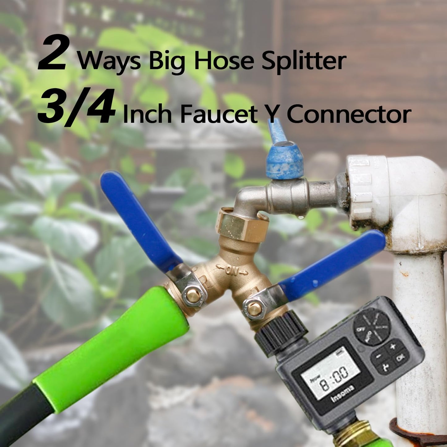 BH Water Hose Splitter 2 Way Heavy Duty，3/4" Water Spigot Splitter High Flow Spigot Brass Garden Hose Splitter with Stainless Steel Handle for Outdoor Faucet, Lawn, Garden Irrigation & Car Washing