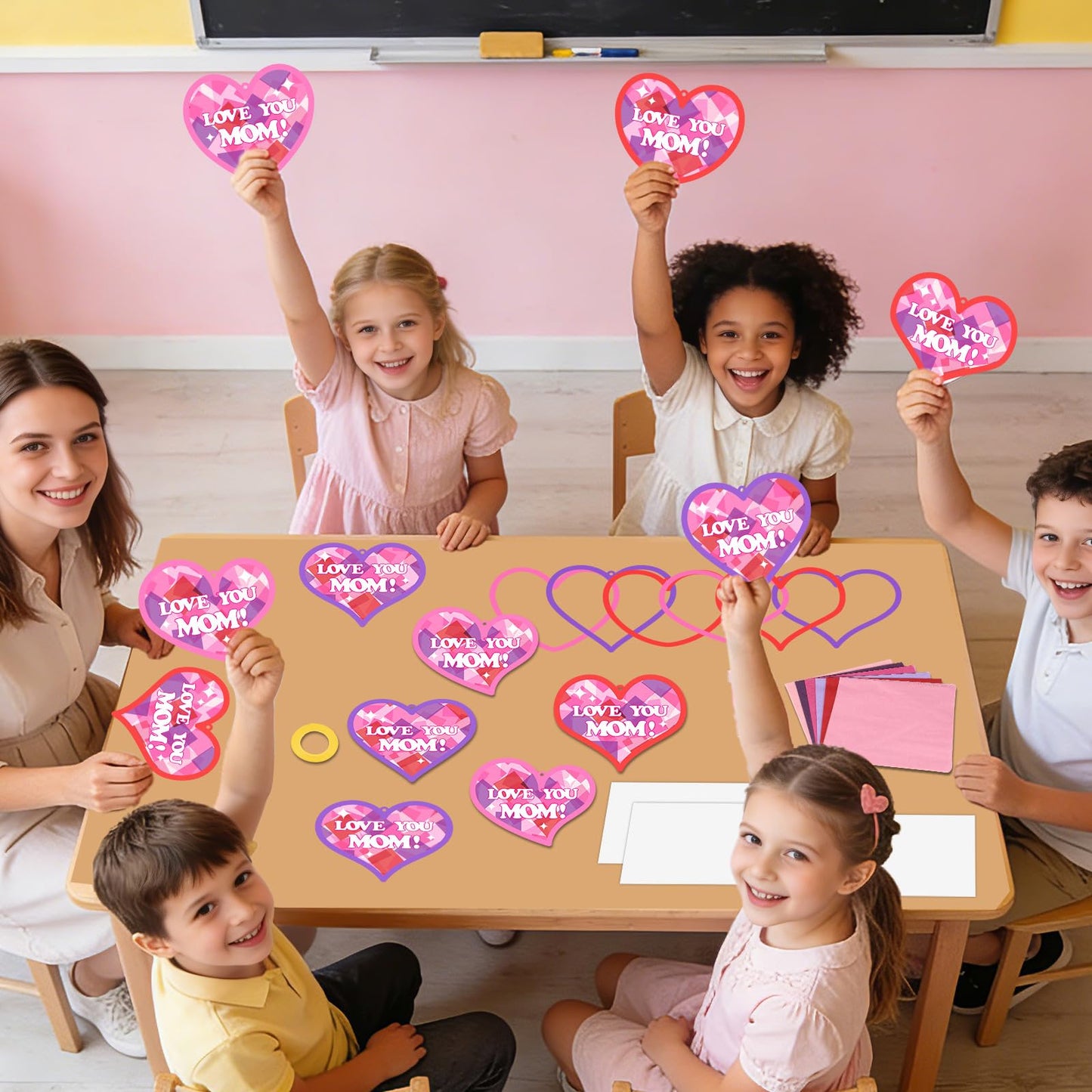 Qyeahkj 36 Set Mother Day Heart Suncatchers Crafts for Boys and Girls DIY Love Hearts Window Tissue Paper Crafts Love Hanging Decor for Classroom Home Activity Art Project Birthday Party Favor Gifts