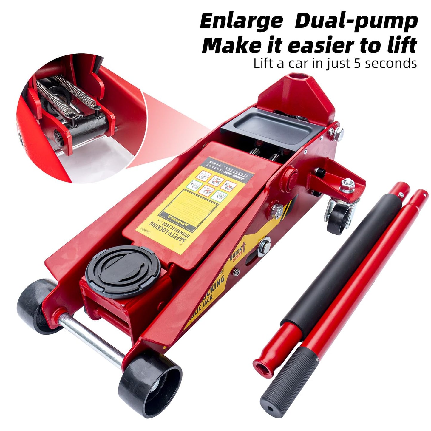 【Upgraded】 Safety Floor Jack System 3.5 Ton (7000 lbs) Automatically Locking After Lifting for Double Safety 2-in-1 Hydraulic Jack with Integrated Jack Stand Quick Lift for Car, SUV, Truck & Garage