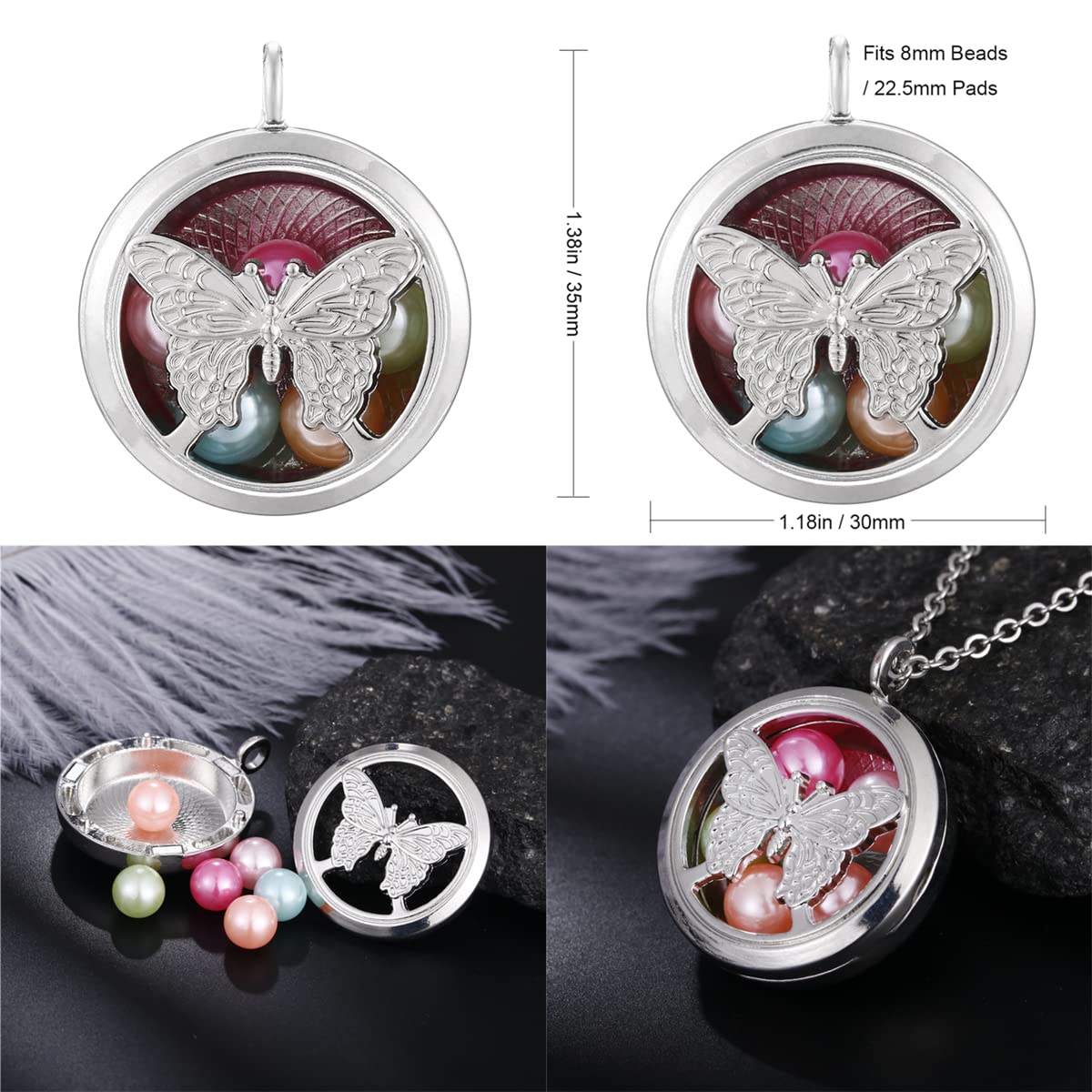 Vie jeune 5pcs Mixed Pearl Cage Floating Pendant Aroma Diffuser Charms Stainless Steel Tone Perfume Essential Oil Diffuser Necklace Pendant Locket Jewelry (Style 1)