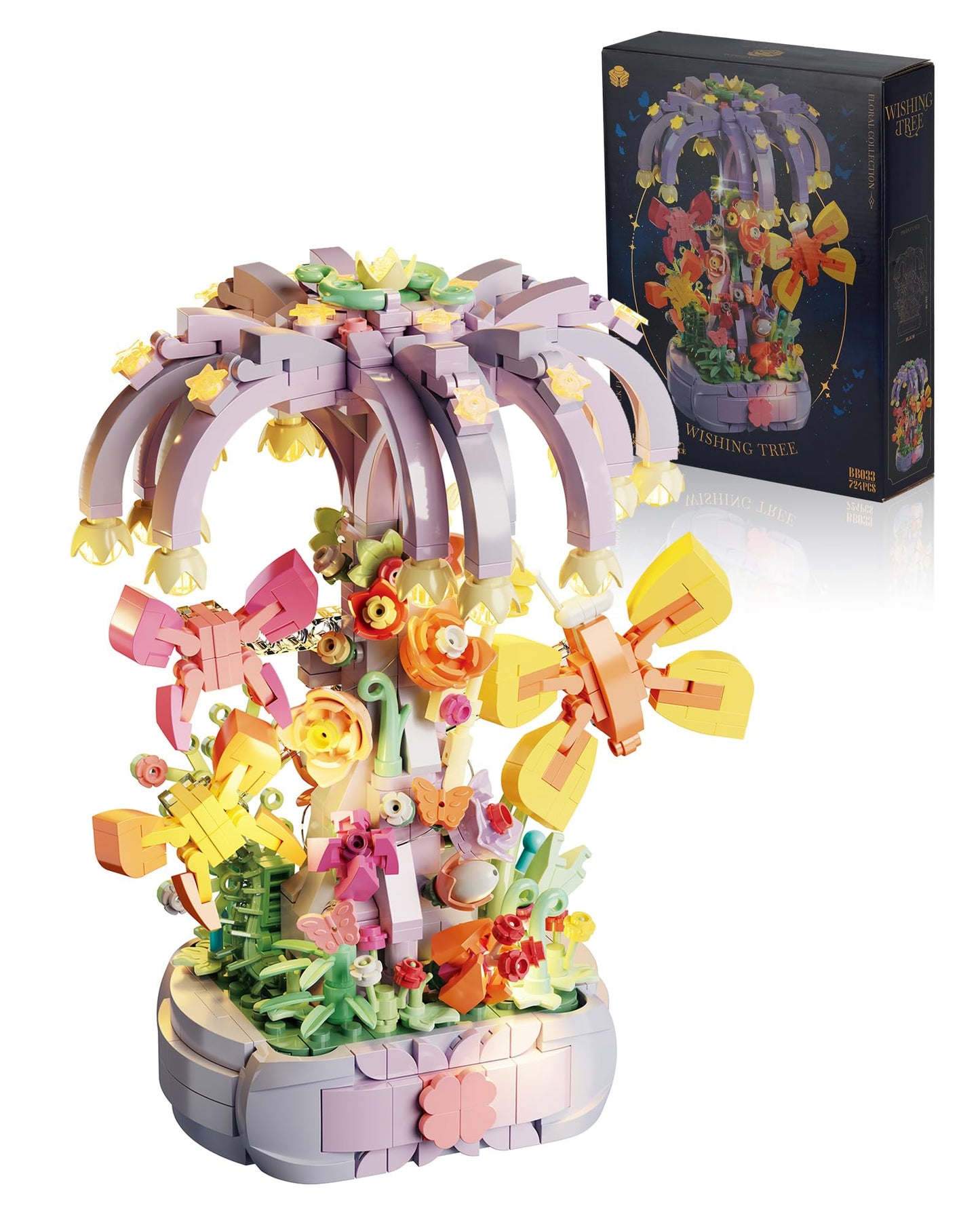 ZornRC Flower Building Blocks Set for Adults, Wishing Tree Artificial Flower and Butterfly, Botanical Collection Kit, Gift for Mother's Day, Birthdays, and Anniversaries, Home and Office Decor