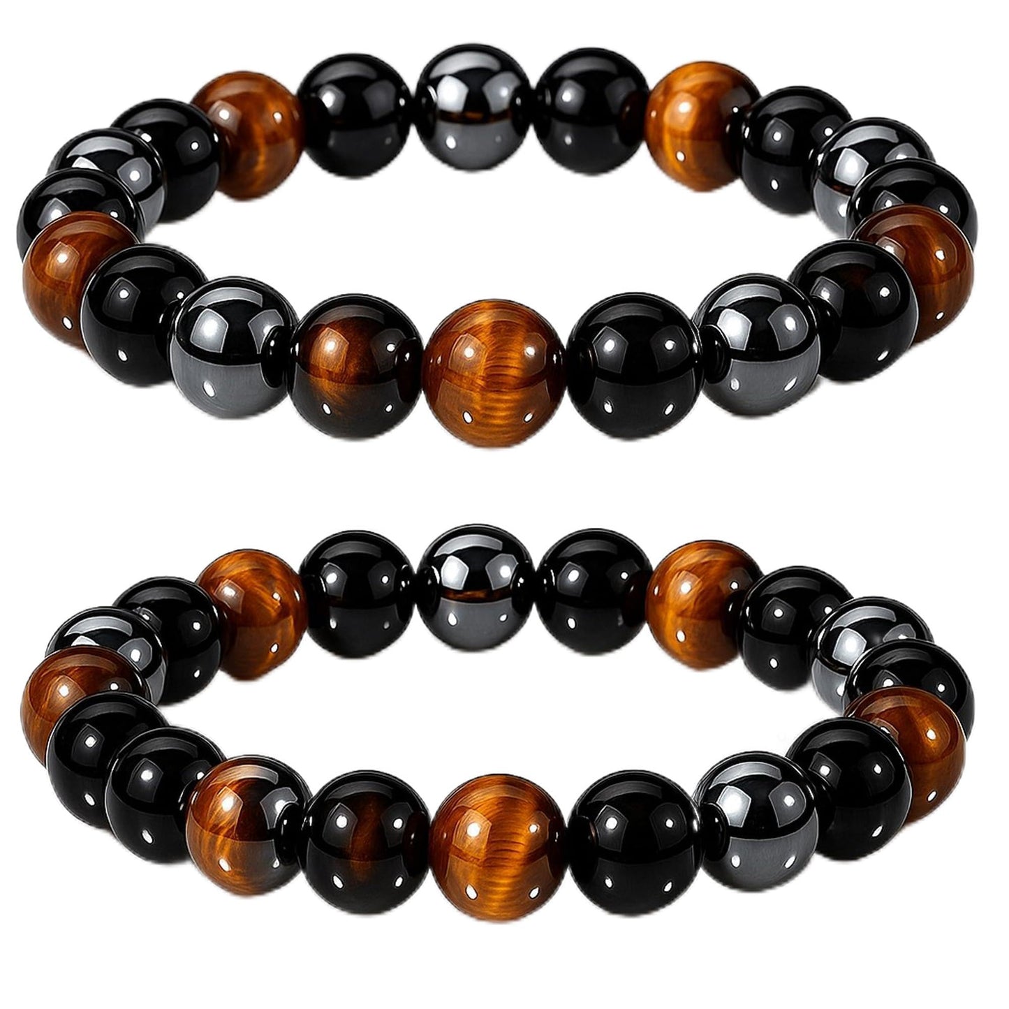 WFJ Black Obsidian Hematite Triple Protection Bracelets Set - Tiger Eye Beaded Natural Stone Bracelet for Men Women Gemstone (10MM)