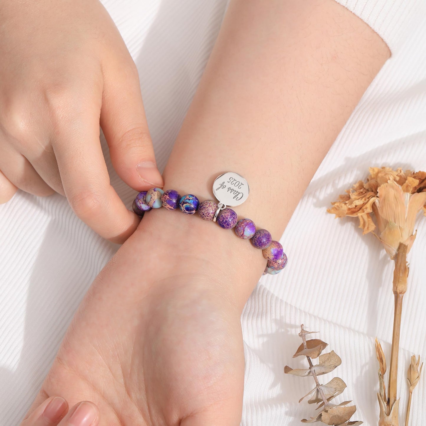 Sistble Graduation Bracelets 2026 High School Graduation Gifts, Class of 2026 8th Grade Granddaughter Gifts from Grandma Jasper Stone Beaded Jewelry Teen Girl Gift