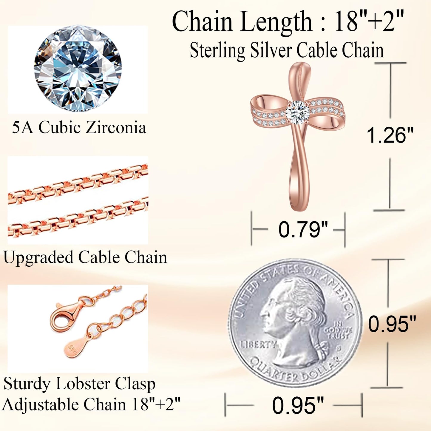 OKISIL 18K Gold Plated Cross Necklace for Women, S925 Sterling Silver Necklace for Women, Infinity Loop Pendant Jewelry with 5A Cubic Zirconia, Anniversary Birthday Christian Gifts for Women Her Wife (Rose gold)