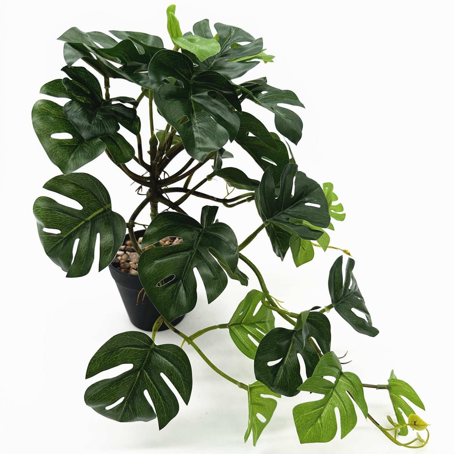 Artificial Monstera Fake Potted Plants Small Palm Hanging Vine Fake Tropical Plant Ivy Faux Greenery for Home Decor Indoor Outdoor Garden Pot Shelf Living Room Office Party DIY Decoration Green 2 Pack