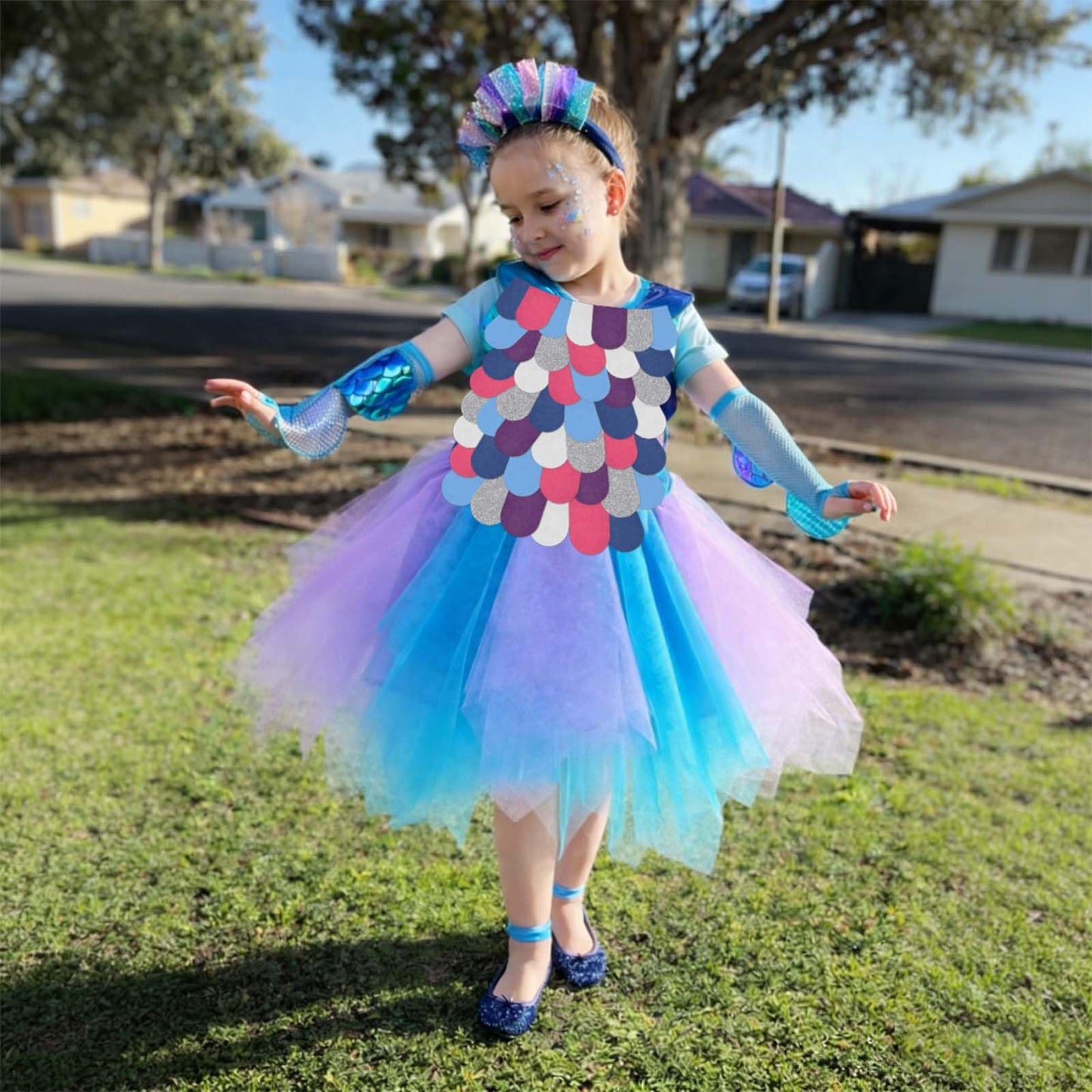 Kavoc Rainbow Costume Set Includes Rainbow Tutu Skirt Mermaid Scale Fabric Pieces Book Story Character Costume Accessories for World Book Day Cosplay Party Supplies