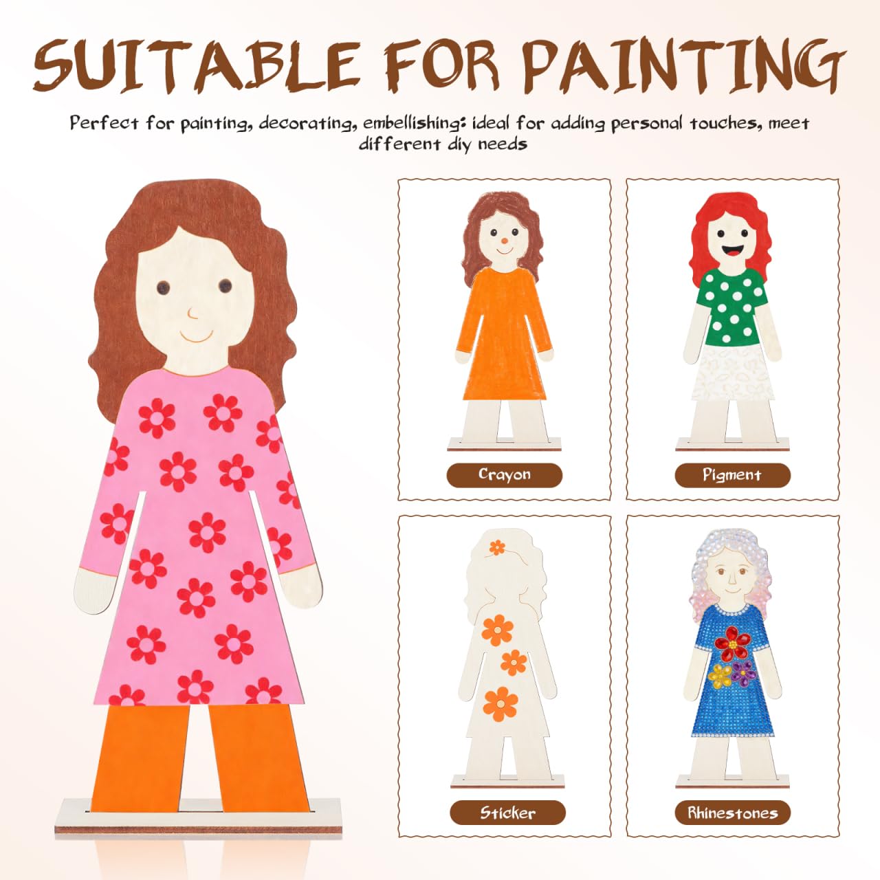 NUOBESTY 20Pcs Unfinished Wood Cutouts Painted Wooden People Shapes DIY Craft Supplies Basswood Slices for Painting Home Decor Wedding and Party Decorations
