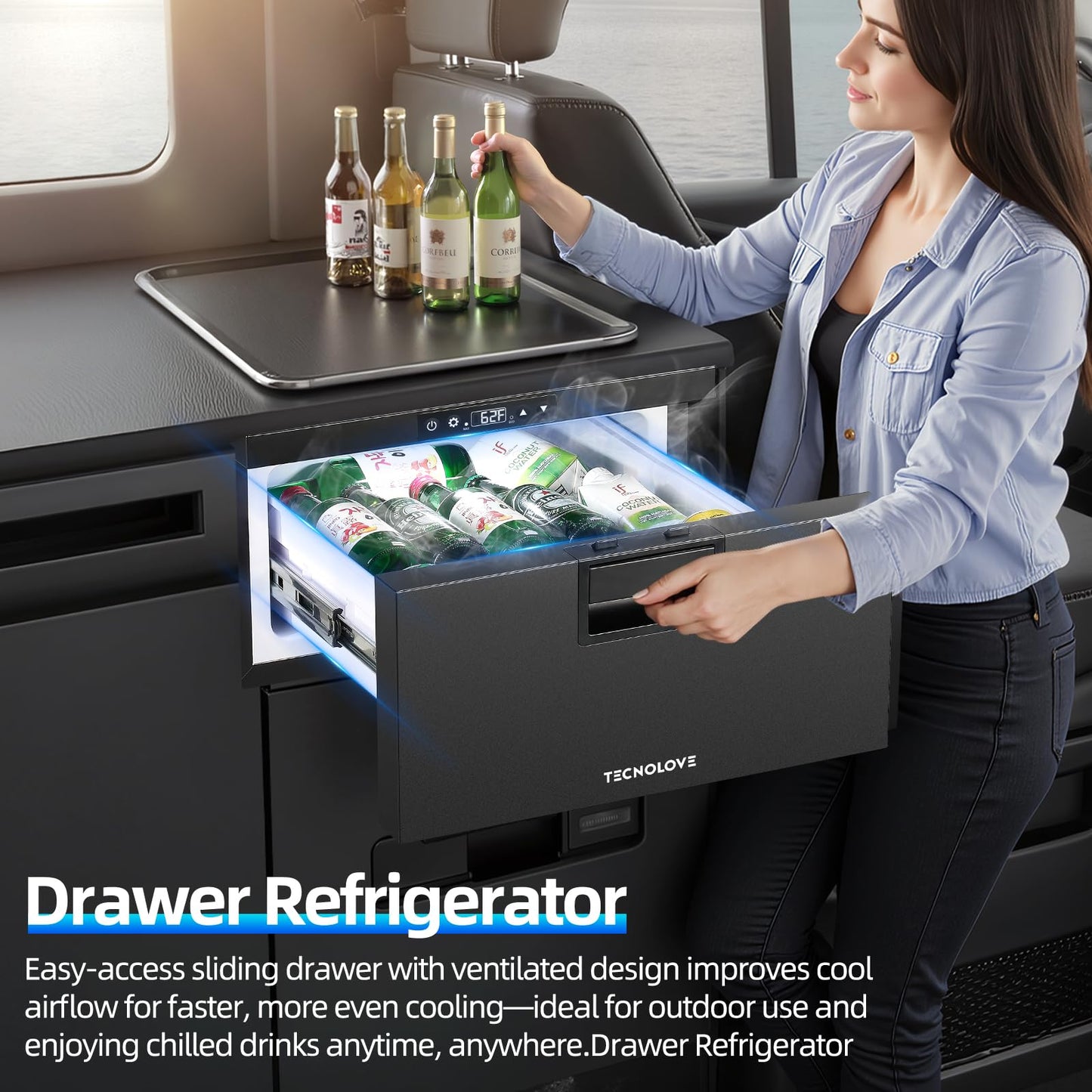 12 Volt Drawer Refrigerator 33QT（32L）12V RV Fridge Freezer,(-4℉-68℉) Portable Refrigerator,Car Cooler for Travel Car Fridge Freezer, Travel Camping Road Trips Tailgating, Truck Van SUV 12/24V DC