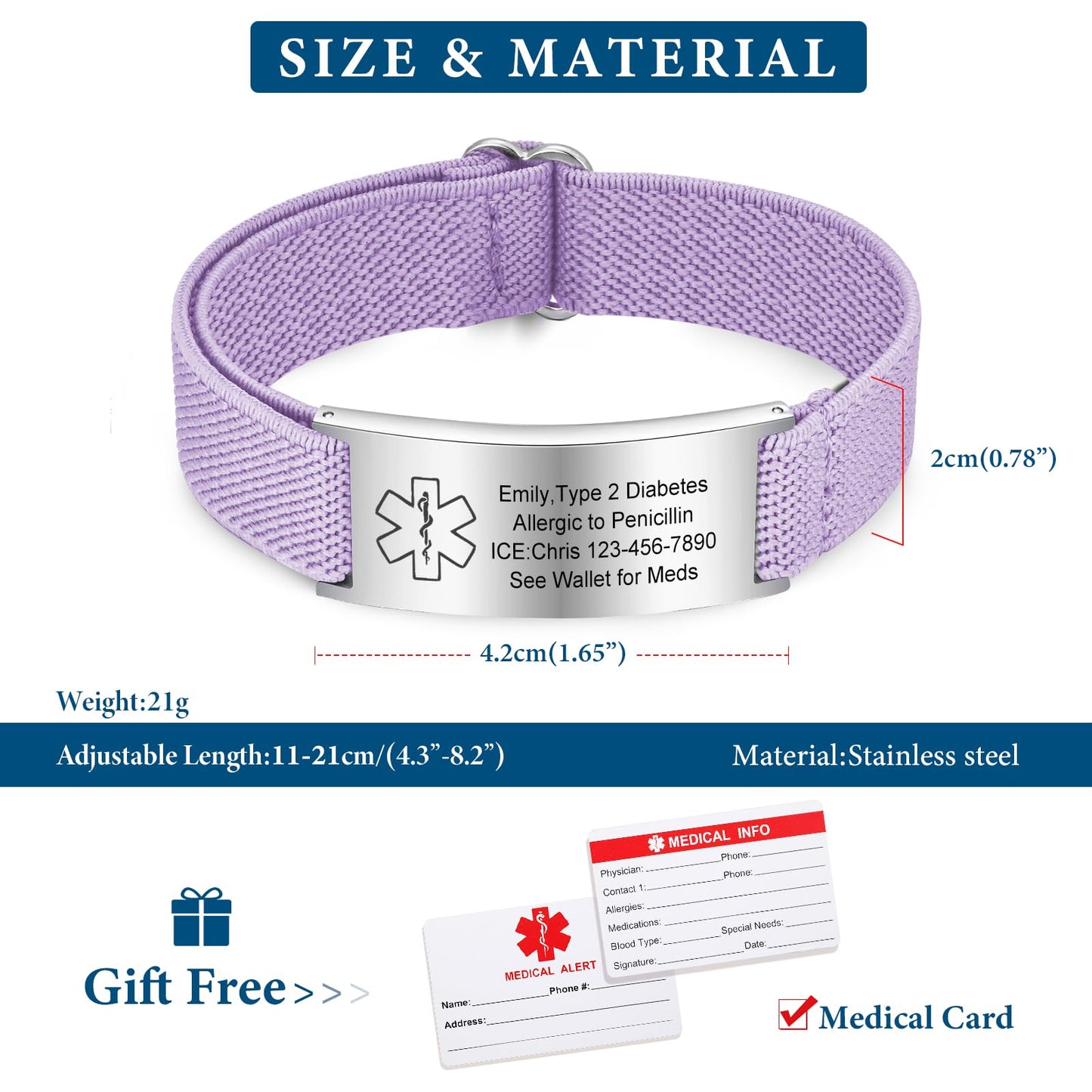 VNOX Medical Alert Bracelets for Men & Women with Free Engraving Adjustable Stainless Steel Mesh Emergency Medical ID Bracelets Wristband