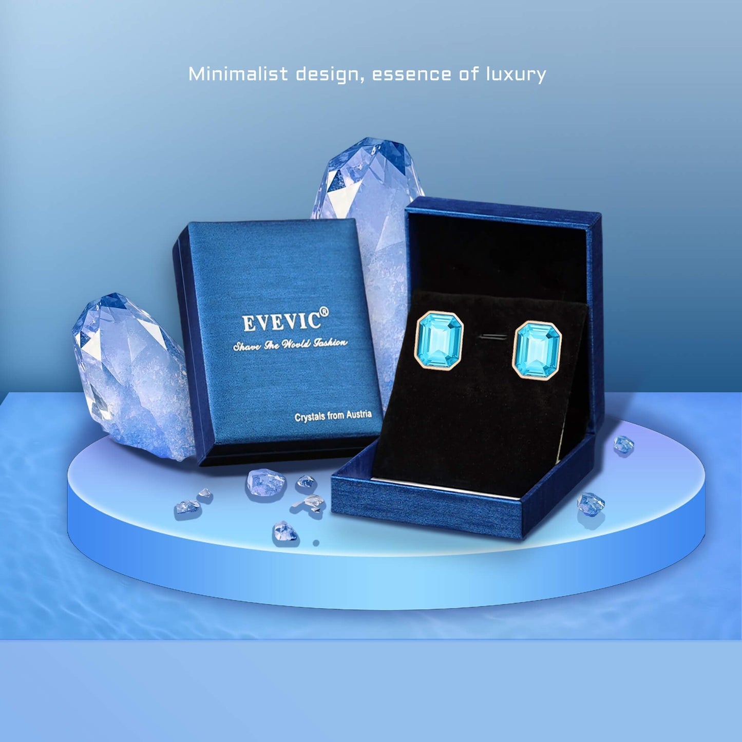 Austrian Crystal Octagon Stud Earrings for Women Fashion 925 Sterling Silver Post Hypoallergenic Jewelry (Blue Zircon)