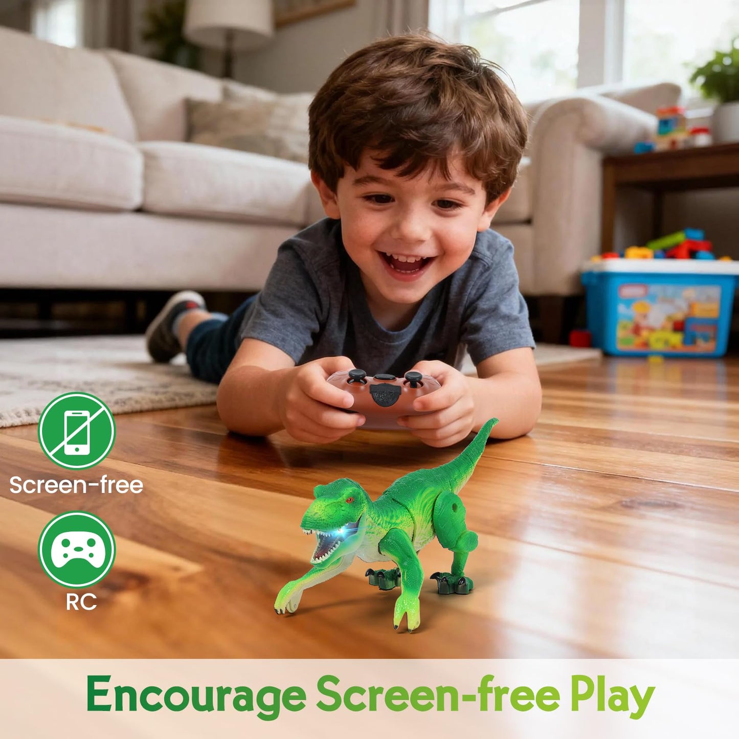 IQKidz RC Dinosaur Toy for Kids 3-5, Realistic Walking Tyrannosaurus Dino Robot for Boy and Girl, Small Electronic Pets as Gift for Toddlers Age 4 6 7 8 9 10-12 Year Old