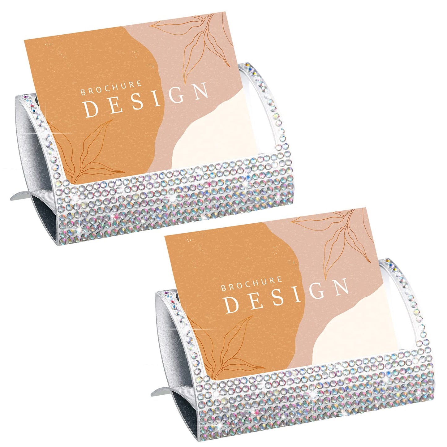 Fuutreo 2 Pcs Bling Aluminum Business Card Holder AB Color Name Card Display Desktop Rhinestone Table Business Organizer for Desk Display Stand Accessories (1 Groove)