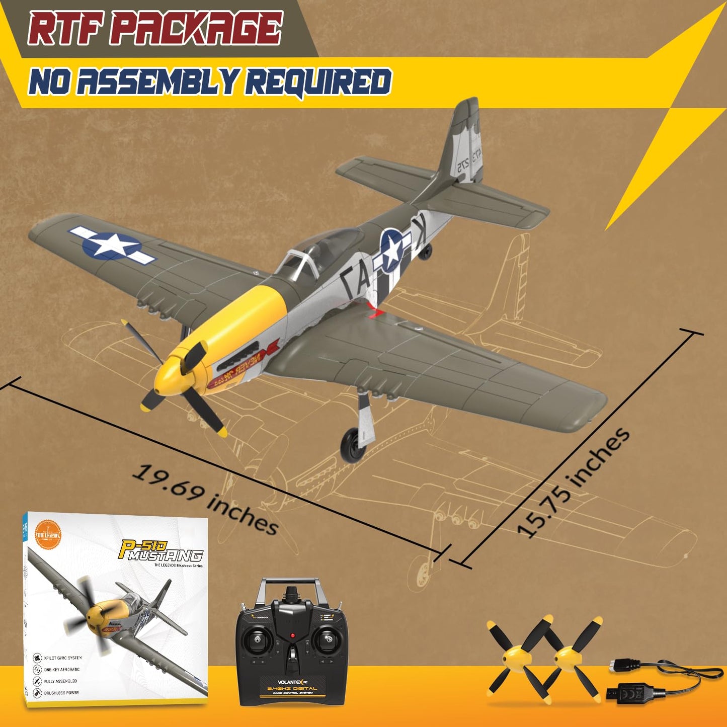 LEAMBE Brushless 4 Channel RC Plane, Ready to Fly Aerobatic Aircraft, Easy Control for Beginners, P51 Mustang RC Airplane for Adults Green