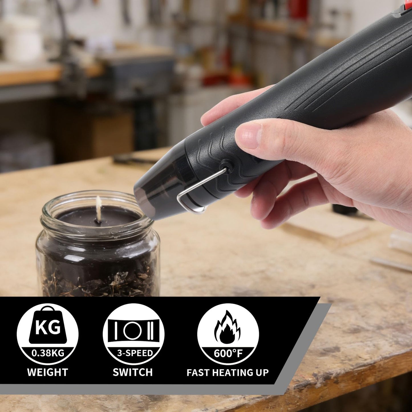 VortecSys Heat Gun for Crafting, 110V 350W Handed Hot Air Gun, 3.28FT Ultra-Long Cable Portable Heat Gun with Stand and Power Cord for Shrinking Wrapping PVC, DIY Embossing and Drying Paint (Black)